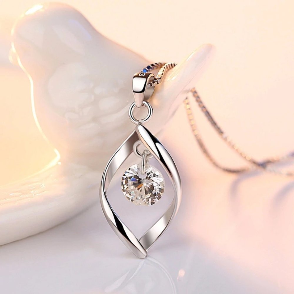 *925 Sterling Silver Diamond Waterdrop Necklace A9 - Picture 2 of 4